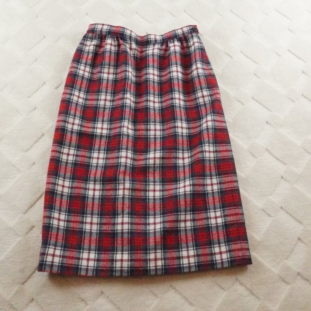 Pendleton Red and White Plaid Wool Midi Skirt